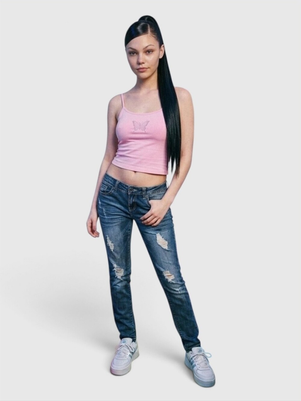Y2K Machine Nouvelle Mode Distressed Button-Fly Stretch Italian Jeans Womens 28